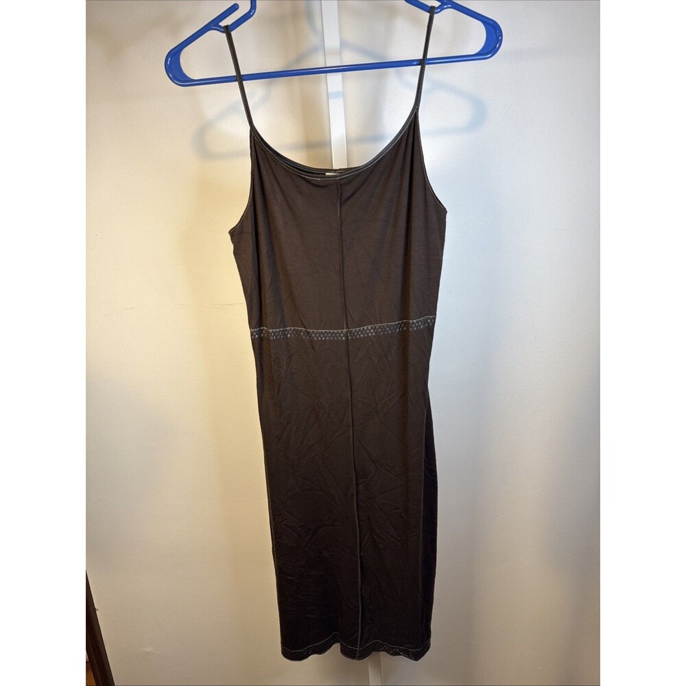 Vintage Rozae Nichols Slip Bodycon Dress Brown Sz M Designer Stretch Midi USA
